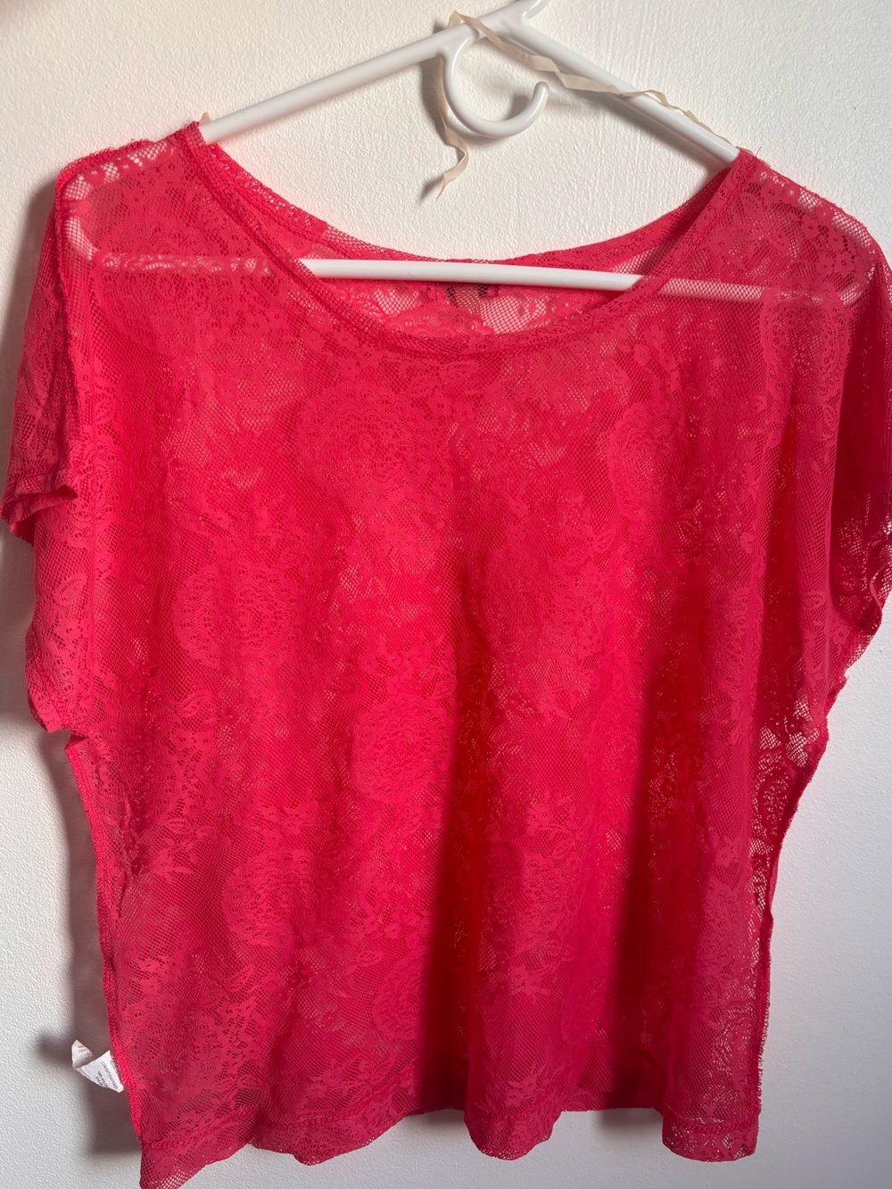 Lily White Hot Pink Lace Short Sleeve Top